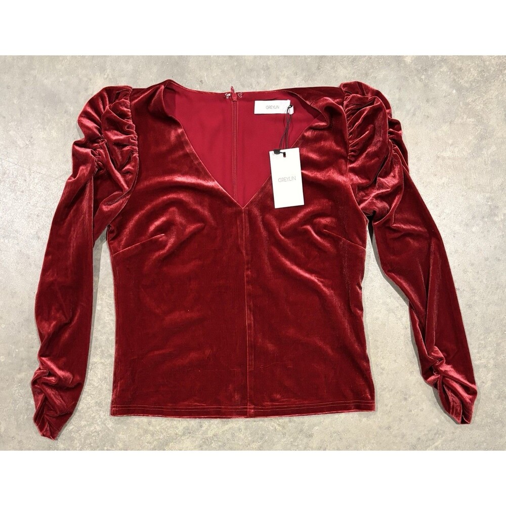 NWT Anthropologie Greylin Jinny Velvet Ruched Top Long Sleeve Womens Small